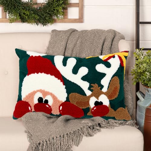 Alysheer Christmas Green Embroidered Lumbar Pillow Cover 12x20 - Pack of 1