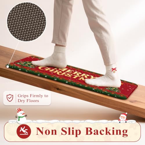 Sungea Christmas Kitchen Mat 17.3x29 + 17.3x47 Anti-Fatigue Non Slip Rug