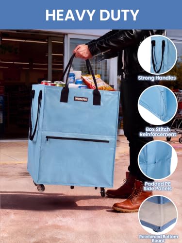 Dusty Blue WORKPRO Large 36-Gallon Rolling Grocery Bag with 5 Wheels
