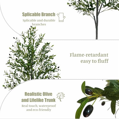 YYTDDUUU 6FT Tall Artificial Olive Tree with Fruits - Faux Potted Plant for Indoor & Outdoor Decor