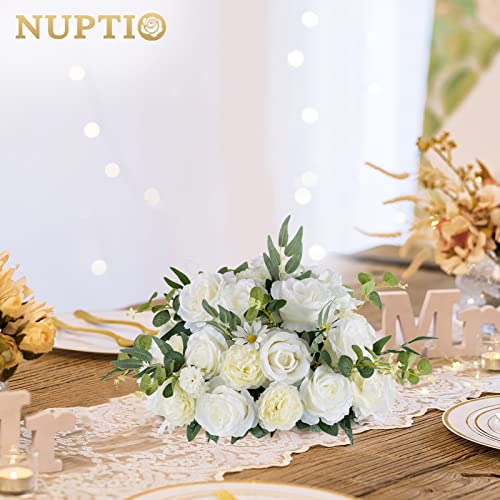 Large Artificial Flower Centerpieces for Tables - 17.7 Inch Diameter White Rose Ball Arrangement - 2 Pcs, Wedding & Party Decor (Variation: 17.7" Diam - 2 PCS / White)