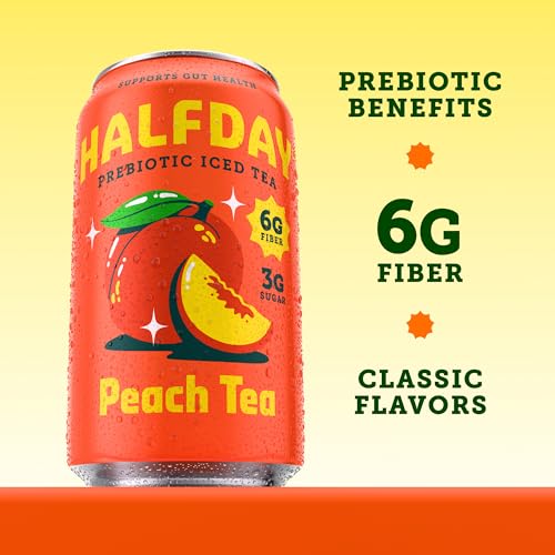 Prebiotic Iced Tea Variety Pack - Classic Lemon Peach & Green Tea, Supports Gut Health, Low Sugar, 12 fl oz, 12 Pack
