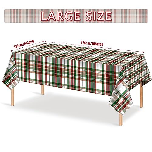 6Pcs Christmas Plaid Tablecloths 54x108 in Red & Green - disposable, waterproof party backdrop