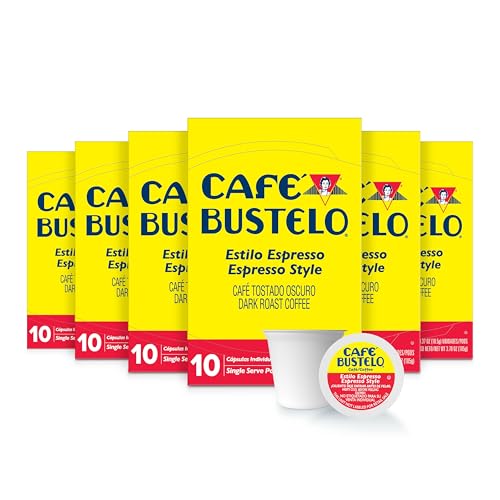 Coffee Pods - Café Bustelo Espresso Dark Roast 10-Count Pack of 6 - Compatible with Keurig