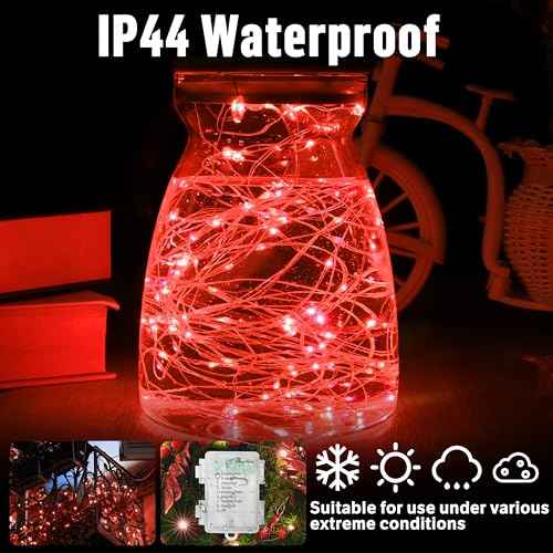 LAMPHOME 100 LED 33FT Red Fairy Lights Battery Operated with Remote, Mini Starry String Lights Multi Functions & Timer,Twinkle for Christmas Home Bedroom Wedding DIY Centerpiece Decor