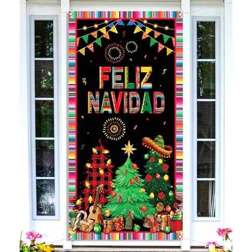 Nepnuser Feliz Navidad Door Cover Mexican Christmas Decoration Xmas Winter Holiday Party Decor Home Backdrop Door Hanging Banner