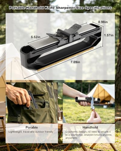 Handheld Knife Sharpener with Fixed 20° Angle Guide and Dual-Sided Stone
