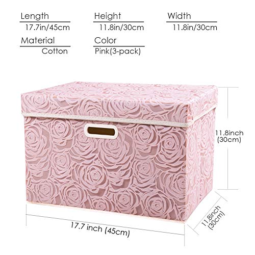 PRANDOM Large Foldable Pink Storage Boxes with Lids 3-Pack - 43x30x30cm