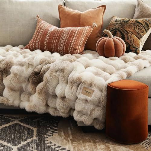 Twin Faux Fur Bubble Blanket - Tie-dye Taupe 60x80 Inches