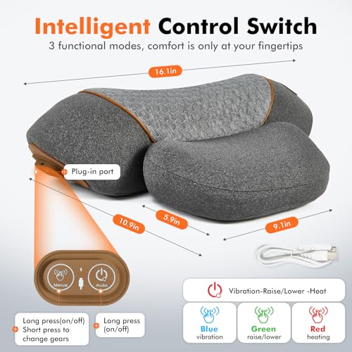 Rechargeable 3-in-1 Wireless Heating Neck Massage Pillow Gray - Relieve Neck Pain