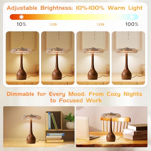 Gold Small Teardrop Table Lamp with Wooden Base - 12.4 Inch Bedroom Decor
