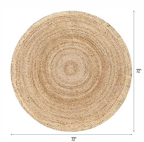 Hausattire 6 Feet Round Natural Jute Braided Area Rug - Handmade, Durable, Reversible