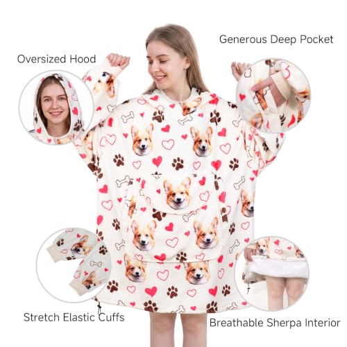 Gitrat Corgi Wearable Blanket Hoodie for Women Adults - Oversized Cozy Lounge Hoodie