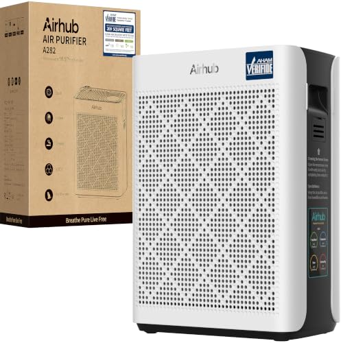 AirHub Large Room Air Purifier for Home Bedroom White Up to 1092 ft² 1 Hour Coverage AHAM Verified