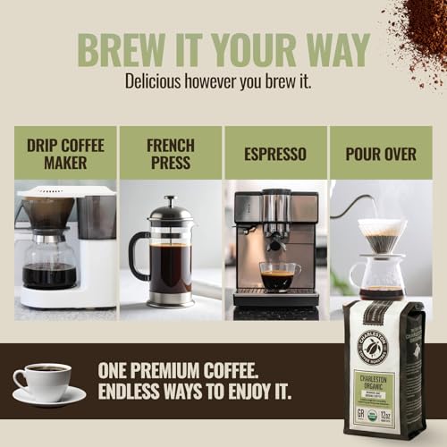 Organic Ground Coffee 12oz - Charleston Coffee Roasters Medium Roast 6 Pack Variation of Charleston Organic / 12 Ounce