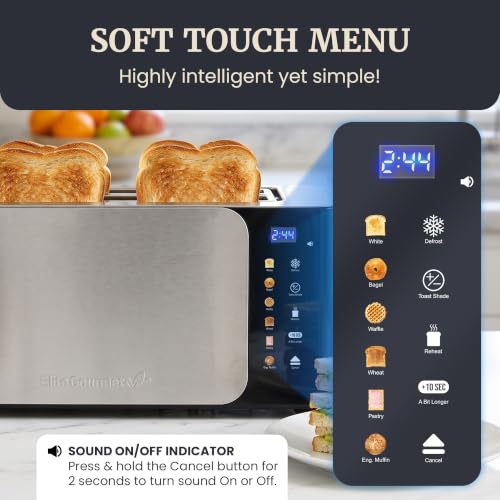 Elite Gourmet SmartToast Digital 4-Slice Toaster - Gloss Black, 1370W, Extra-Wide Slots