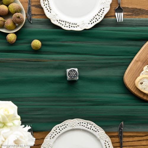 Artoid Mode Forest Green Gauze Table Runner 59 x 120 Inch for Holiday & Dining