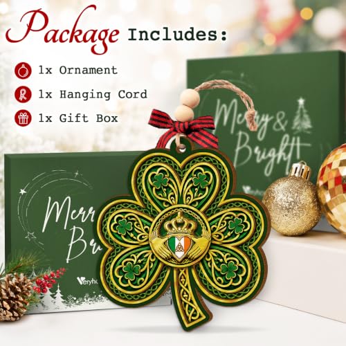Irish Celtic Christmas Ornament with Shamrock and Knotwork - Handmade Irish Holiday Decoration