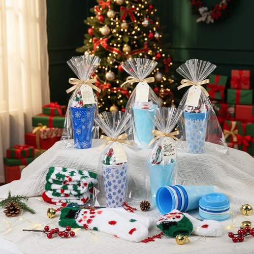 Glitopper 36 Sets Snowflake Christmas Gift Set for Coworkers – 36 Pairs Socks, 36 Mugs, 36 Cards, 50 Bags & Ribbon (Snowflake Variation: 36 / Snowflake)