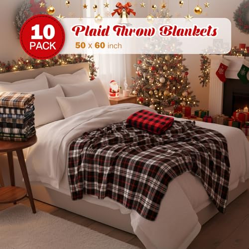 Hahafelt Vintage Plaid Flannel Throw Blanket 10-Pcs 50 x 60 in