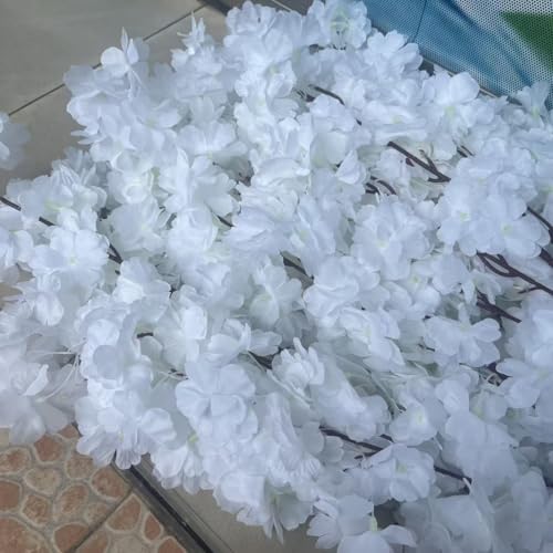 50 Pieces White Simulated Cherry Blossom Branches - Realistic Faux Floral Décor