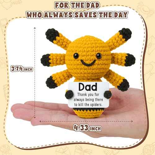 Funny Dad Gifts from Daughter, Novelty Thank You Gratitude Appreciation Gift for Daddy Dada Father StepDads Birthday Christmas from Son Kids, Handmade Mini Crochet Spider Present