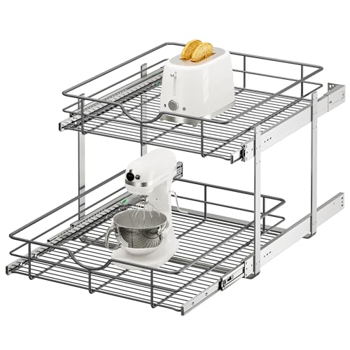 2-Tier Pull Out Cabinet Organizer 20 W x 22 D Soft Close Drawer Shelves - Heavy Duty Steel