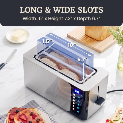 Elite Gourmet SmartToast Digital 4-Slice Toaster - Gloss Black, 1370W, Extra-Wide Slots