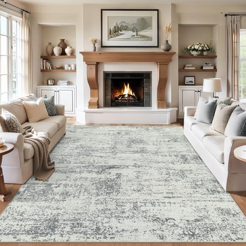 Grey 5x7 Modern Abstract Washable Area Rug - Living Room Carpet