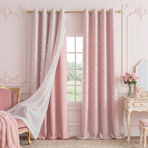 Pink Girls Blackout Curtains 52"W x 84"L Set of 2 - Kids Bedroom Window Drapes