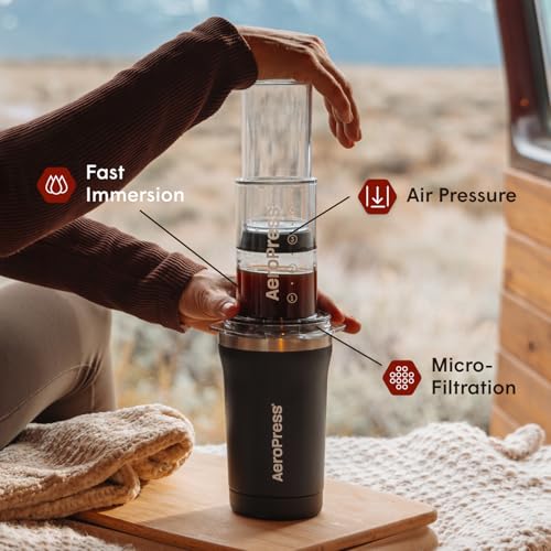 AeroPress Go Plus Portable Coffee Maker Kit - Black, Travel Coffee System