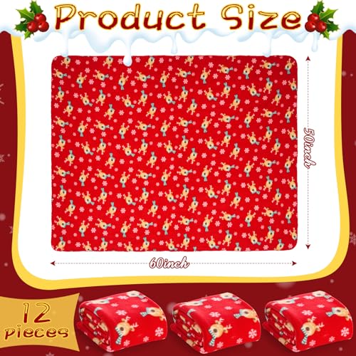 Mindsoft 12 Pack Fleece Christmas Throw Blankets - Cute Reindeer Holiday Decor