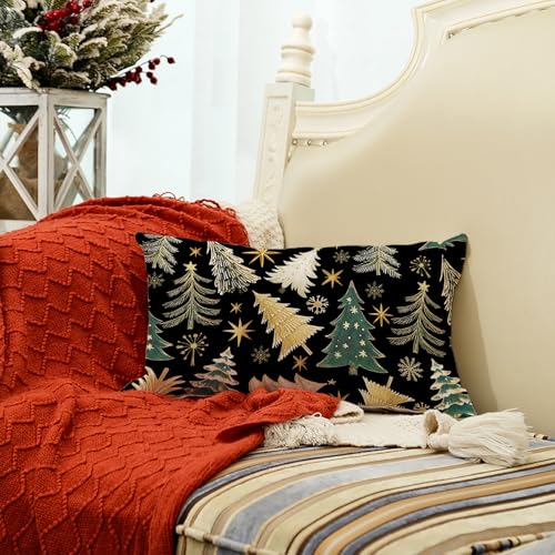Geeory Christmas Tree Pillow Cover 12 x 20 Inches Green, 1 Pack GS065-12