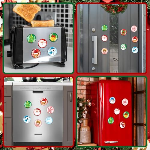 16Pcs Christmas Refrigerator Magnets, Colorful Xmas Glass Strong