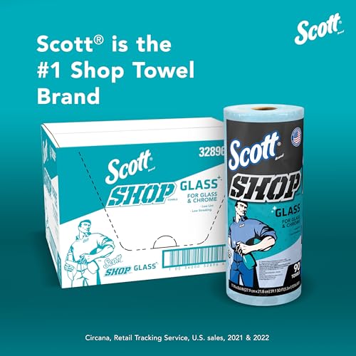 Glass & Mirror Shop Towels - 90 Towels per Roll, 12 Rolls Case, Lint-Free Cleaning