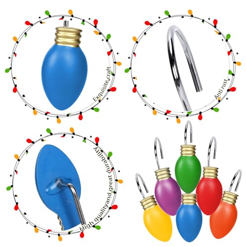 Whaline Christmas Shower Curtain Hooks 12-Pack with String Lights Design