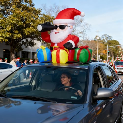5 ft Santa Inflatable with Telescope & LED Gift Boxes - Outdoor Holiday Yard Decor
