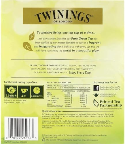 Twinings Green Tea Bags - All-Natural, Pure Flavor - 100 Count Pack