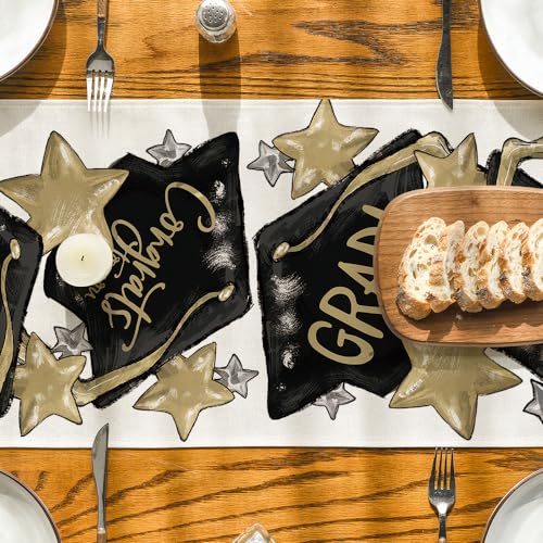 Artoid Mode Watercolor Congrats to You Star Graduation Table Runner 13" x 72" Black