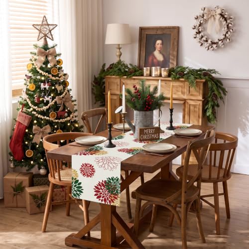 WHOMEAF Red Green Dahlia Burlap Table Runner 90 Inch – Christmas & New Year