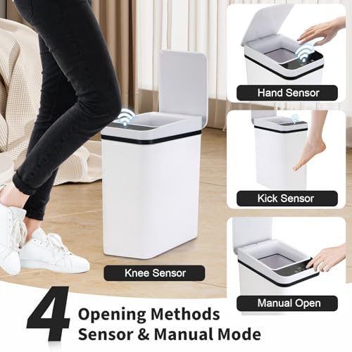 White 3-Pack Slim Touchless Bathroom Trash Cans with Lid - 2.5 Gallon
