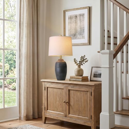 Vortether 24.5" Vintage Ceramic Table Lamp - Black, Mid-Century Farmhouse Style
