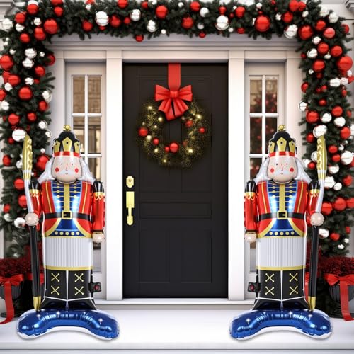 Cinnvoice Soldier B 2 Pack 47-Inch Christmas Nutcracker Balloons with Base - Festive Holiday Decor