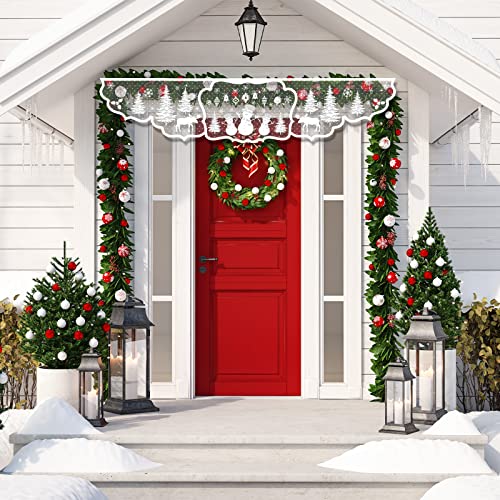 Christmas Fireplace Scarf 20 x 90 Inch Fireplace Cloth White Snowman Christmas Tree Decoration Lace Mantel Cover Runner for Holiday Home Living Room Decor