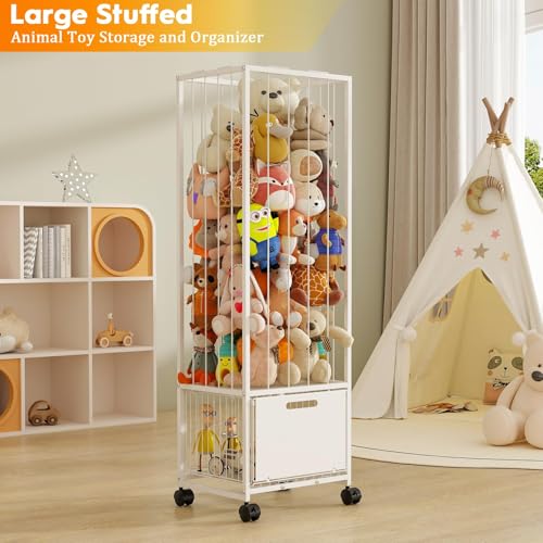 BUKFEN Metal Stuffed Animal Storage Zoo Organizer with Wheels, Large Plush Toy Holder