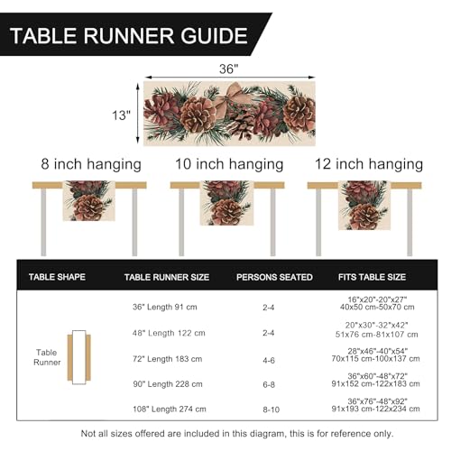 Seliem Winter Pine Cone Table Runner, Pine Needle Branch Red Berry Bow Farmhouse Kitchen Dining Table Decor, Christmas Holiday Seasonal Rustic Home Decoration Indoor Outdoor Party Supply 13x36 Inches