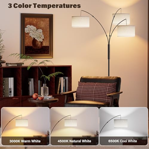 27W Dimmable Modern Tree Floor Lamp with Remote Touch Control - Beige (Black)