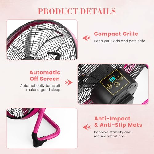 18-Inch Rechargeable Portable Battery Fan - Rose Red, Wireless, 360° Tilt, 10-60H Runtime