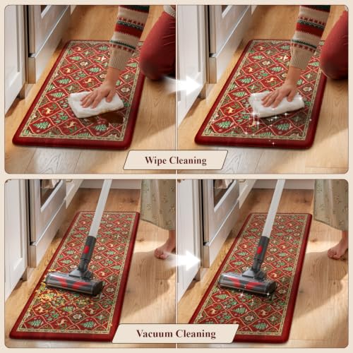 Collive Red Elk Christmas Kitchen Anti-Fatigue Mats Set 17.3 x 47" + 17.3 x 29", 0.47" Thick