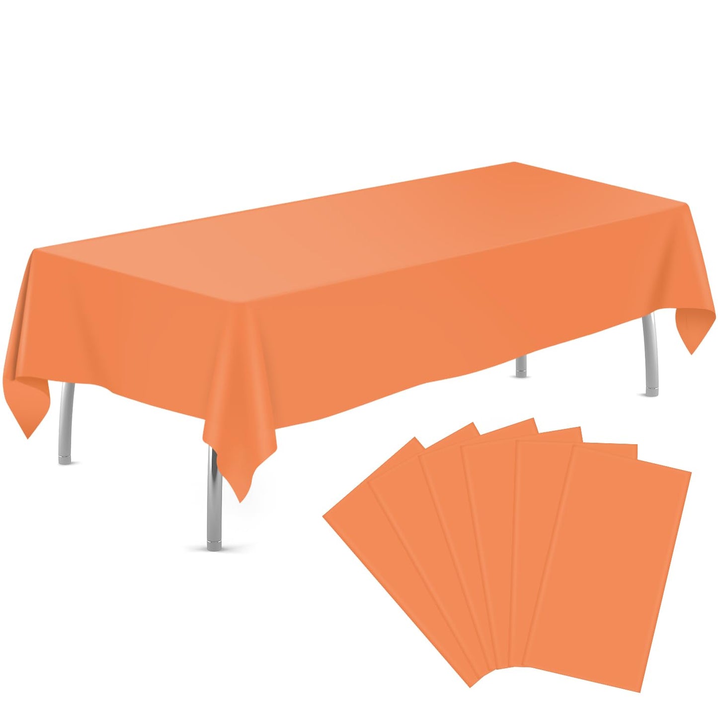 tujol Orange 6 Pack Plastic Table Cloth 54" x 108", Disposable Tablecloths Rectangle Table Cover, Plastic Tablecloths for Parties